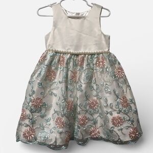 Charming Floral Kids Dress in Cream and Blue